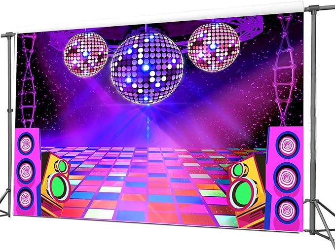 Dance Party Backdrop Retro 80s 90s Theme Stage Dance Ball Music Birthday Party Decoration DJ Photography Background 7X5 ft for Baby Shower Picture Photo Shoot Polyester Fabric, Red