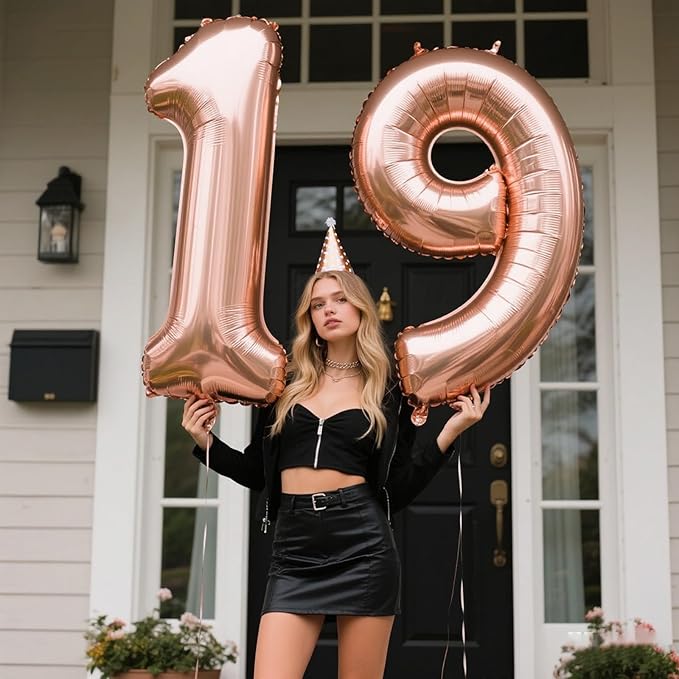 40 Inch Rose Gold Balloon Number 19 Balloon,Jumbo Mylar Foil Helium Balloon for 19 Digital Balloons for Birthday Party,Wedding Anniversary Party Decorations