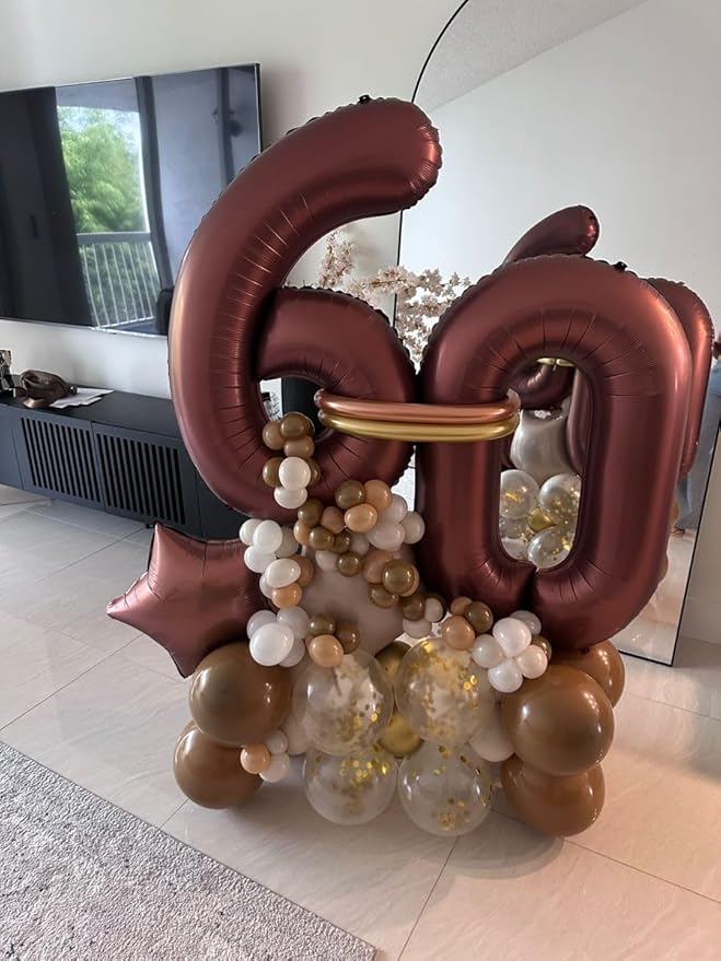 6 Balloon Numbers, 40 Inch Foil Big Balloon for Men And Women, Coffee Brown Balloons for 6, 16, 26, 60, 2026 Graduation, Birthday, Wedding Anniversary, Xmas, Party Supplies