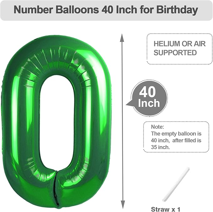 40 Inch Balloons Number, Dark Green Balloons for Birthday Party Decoration, Foil Number 0 Ballon for 0, 10, 20, 100, 2026 Celebration, Birthday, Baby Shower, Anniversary Decor