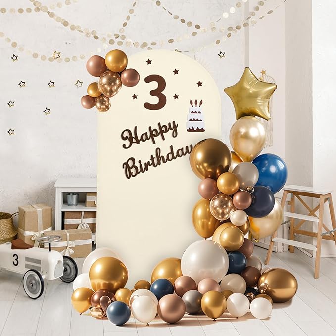 Arch Backdrop Stand and Cover Set, 3 Metal Balloon Arch Backdrop 7.2ft 6.6ft 6ft, Gold Arched Stand Frame for Wedding, Parties,Birthday, Backdrop Decorations (Beige,7.2ft+6.6ft+6ft)