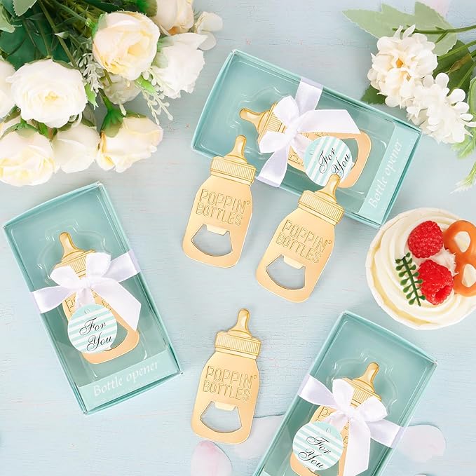 24Pack Poppin Bottle Openers for Baby Shower Favors Boy Baby Shower Return Gifts Decorations and Blue Souvenirs