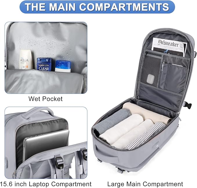 Large Personal Item Travel Backpack For Women Men Airline Approved Carry On Backpack Flight Approved Waterproof Sports Luggage Backpack Casual Daypack Small Hiking Backpack