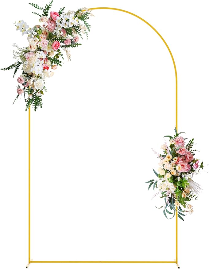 Wokceer Wedding Arch Backdrop Stand 8 FT Gold Metal Chiara Backdrop Stand for Wedding Ceremony Birthday Party Bridal Shower Floral Balloon Arch Decoration