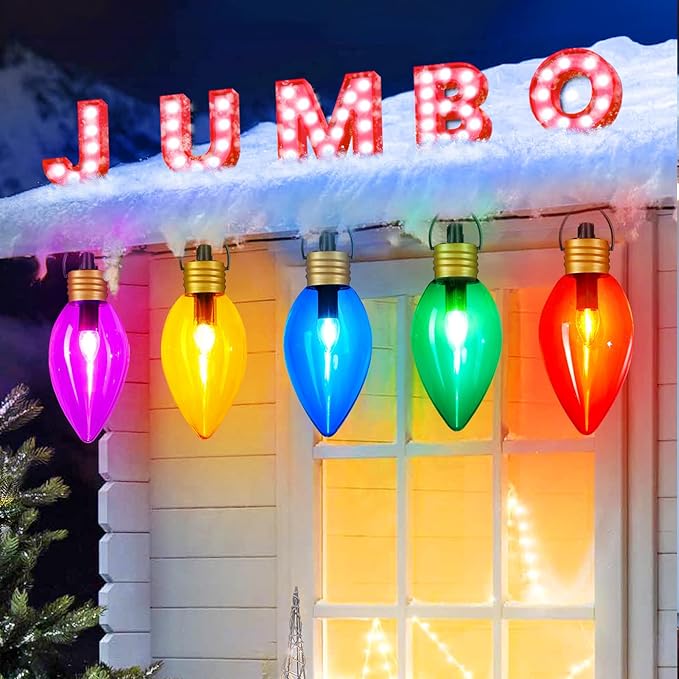 Super Jumbo C9 Christmas Pathway Lights - 11FT 5 LED C9 Pathway Light, Multicolor Christma Decoration Outside, Waterproof Giant Christmas Lights Outdoor Decoration for Yard Holiday Lawn Walkway