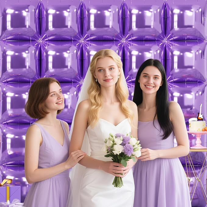 NISOCY 25PCS Purple Square Foil Balloons Wall Backdrop Double Sided Light Purple Balloons Tunnel Arch Kit for Baby Shower Birthday Wedding Easter Party Decoration