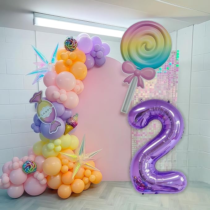 Purple 2 Balloon Number,40 Inch Number 2 Balloon Big Purple 2 Foil Mylar Helium Balloon for Birthday Party Decorations