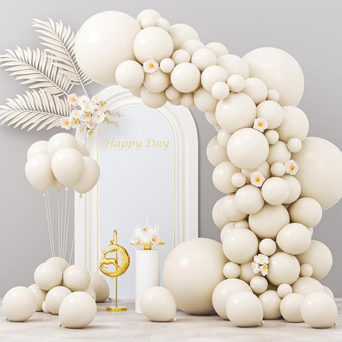130pcs White Sand Balloons Different Sizes 18" 12" 10" 5" Off White Party Latex Balloons for Birthday Baby Shower Graduation Wedding Gender Reveal Anniversary Party Decorations