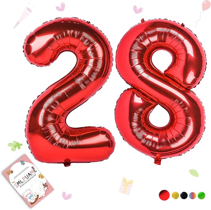 Smlpuame 40 inch Number Balloon 0-9 Red Large Number 28 Balloons,Digital Balloons for Birthday Party Celebration Decorations Supplies, Helium Foil Number Balloons for Wedding Anniversary