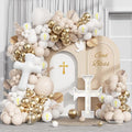Baptism Theme Party Decorations Balloons Kit,146 Pcs White Sand Gold Matte Neutral Nude Balloons Arch for First Holy Communion Decorations God Bless Christening Party Birthday Supplies