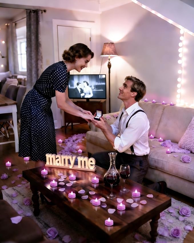 Amagic 2000 Pieces Light Purple Artificial Rose Petals with 24 Light Purple LED Tea Lights, Rose Petals and Candles Set for Proposal, Anniversary, Romantic Night, Wedding Decor