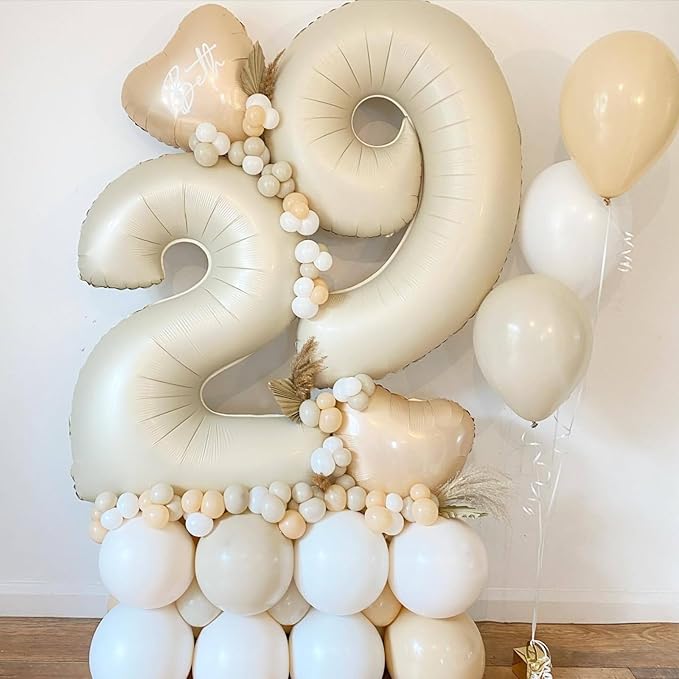 40 Inch Cream Number 0 Balloon, Beige Large 0-9 Birthday Balloons, Digital 0 Cream White Giant 0 Foil Balloon for Numbers 0/10/20/30/40/50/60/70/80/100 Year Old Birthday Anniversary Party Decorations