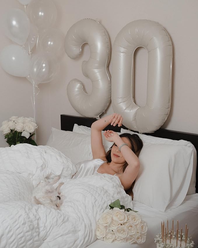 30 Balloon Number, Cream Number 30th Birthday Balloons 40 Inch, 30 Years Old Cream Birthday Decorations for Men Women, 30th Anniversary Decorations