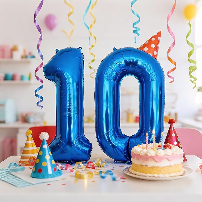 Smlpuame 40 Inch Navy Blue 10 Balloon for 10th Birthday Party, Blue Ten Number Balloon 10 Year Old Birthday Decorations for Boys Girls Men Women, Helium Giant Foil Number 10 Balloon