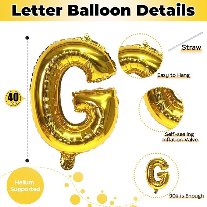 40 Inch Foil Letter Balloon, Giant Alphabet G Customize Balloon, Large Self Inflating Gold Decor for Women Birthday Party Decoration Supplies