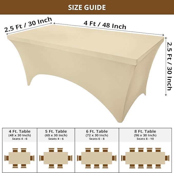 Utopia Kitchen Spandex Tablecloth 2 Pack [4FT, Champagne] Tight, Fitted, Washable and Wrinkle Resistant Stretch Table Cloth Rectangle Cover for Trade Show, Weddings & Parties [48Lx30Wx30H Inch]