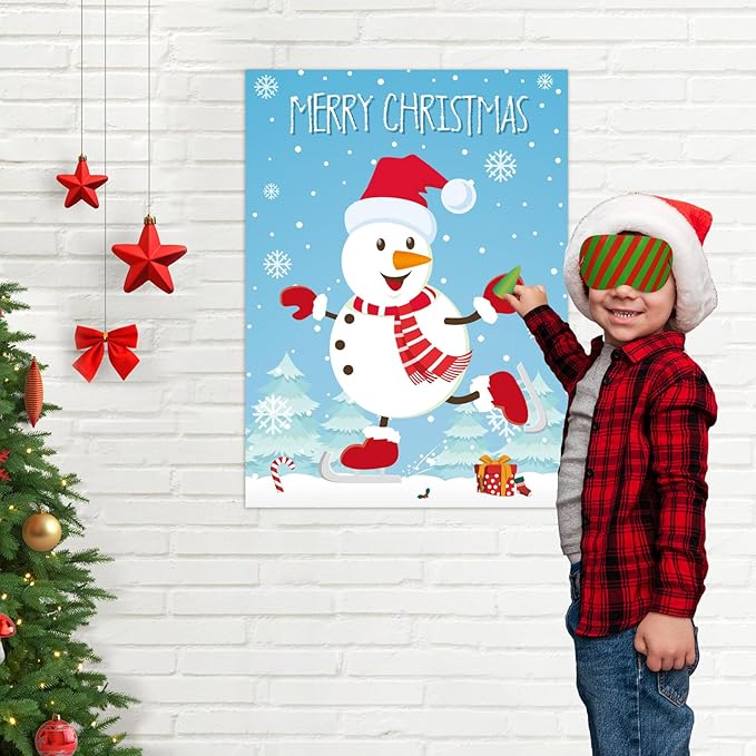 ASTARON Pin The Snowman Nose Christmas Pin The Tail Party Games Activities for Kids 36 Stickers Christmas Party Decorations School Classroom Activities