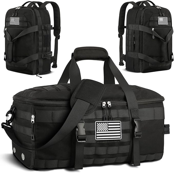 ETRONIK Gym Bags for Men, Large Tactical Duffle Bag Backpack with Shoe Compartment, 3 in 1 Carry on Bag Travel Backpack with Wet Pocket, Weekender Overnight Range Bag for Workout Football Gym, Black