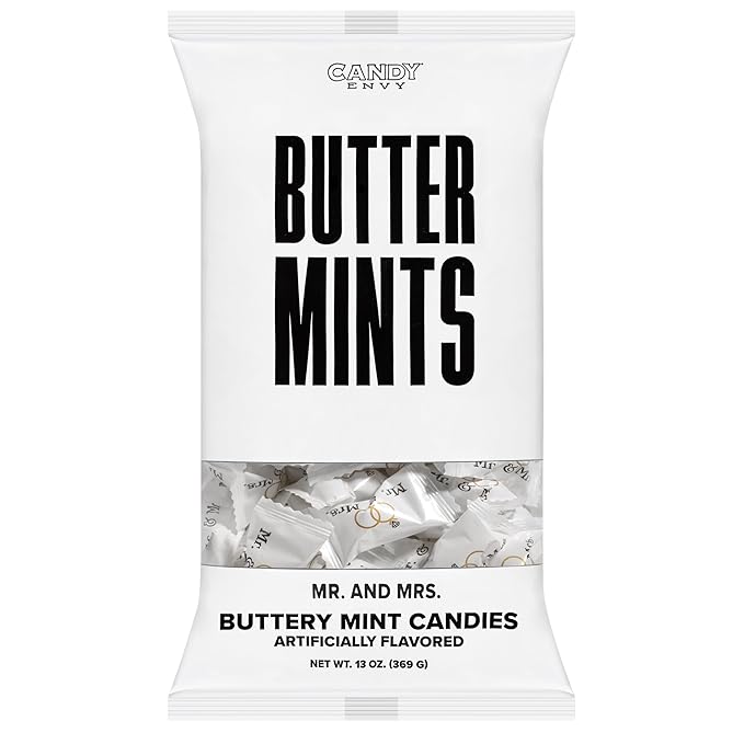 Candy Envy - Mr. and Mrs. Buttermints - 13 oz. Bag - Approximately 100 Individually Wrapped Mints - Wedding Favors