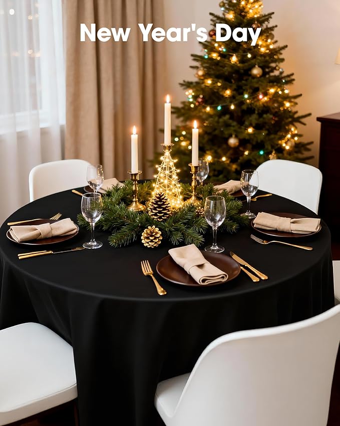 Pureegg Plastic Table Cloth Disposable 12 Pack, 84'' Round Table Cloths, Graduation Decorations Class of 2026, Graduation Party Tablecloths, Round, Plastic Cover, Leakproof & Sturdy, Black