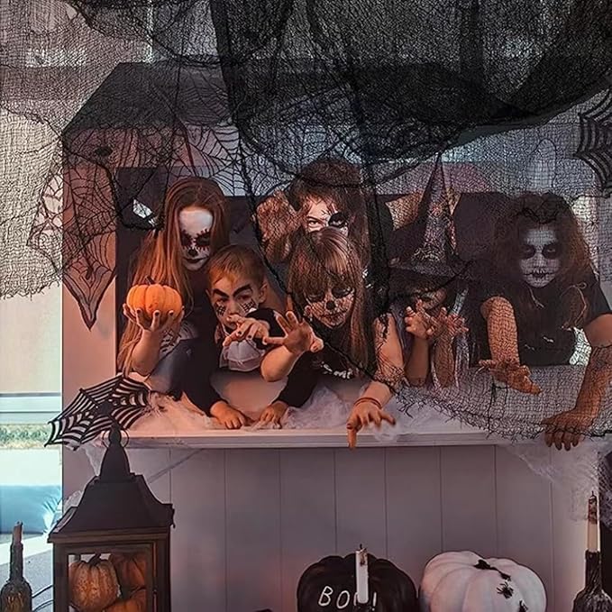 400 x 39 inch Large Size Creepy Cloth Black Halloween Scary Spooky Cloth-Windows Doorways Gauze Cobweb Spider webs Decorations for Halloween Party Haunted House Decor
