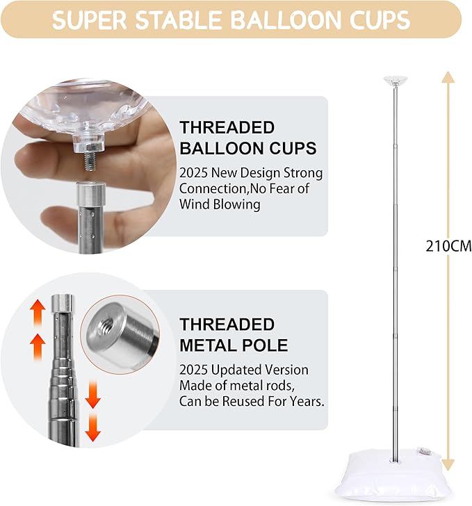 4 Sets Balloon Column Stand Kit, 7 Feet Height Adjustable Balloon Tower Pillar with Reusable Metal Telescopic Design for Graduation, Wedding, Baby Shower, Birthday Party Decoration