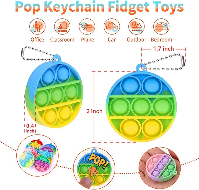 Kids Party Favors Fidget Toys Bulk 30 Pack Mini Pop Fidget Keychain Its, Birthday Party Favors for Kids 4-8,8-12 Year Small Kid Classroom Prizes Fidgets It Bubbles Poppers Students Goodie Bag Stuffers
