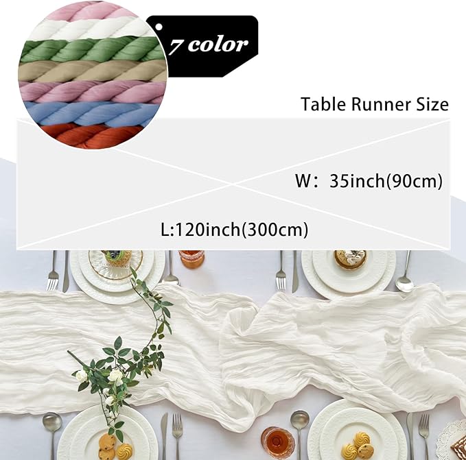 IVAPUPU 6 Pcs Cheesecloth Table Runner - 10ft Ivory White Easter Spring Boho Gauze Cheese Cloth Table Runners for Baby Shower Decoration Wedding Party Garden Farmhouse Decor