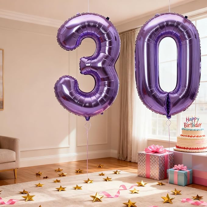 40 Inch Large Foil Helium Number Balloon Birthday Wedding Party 0-9 (Purple, 2)