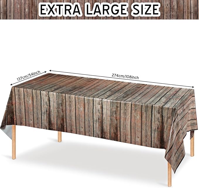 Tiamon 6 Pcs Western Party Tablecloth Western Cowboy Party Table Cover Cowboy Theme Plastic Tablecloth Wild West Wood Grain Table Cover for Birthday Baby Shower Decor (54 x 108 Inch)