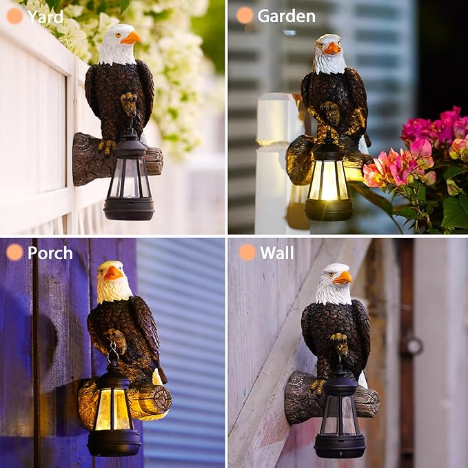 Eagle Tree Hugger with Solar Lantern - Resin Eagle Statue for Outdoor Garden Decor - Ideal Eagle Housewarming & Birthday Gifts for Grandma Mom Women
