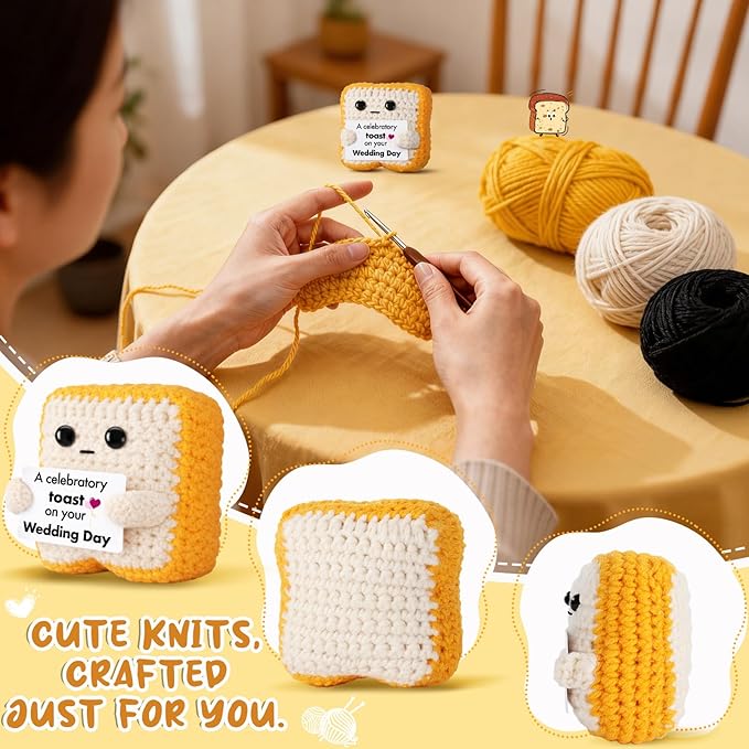 Wedding Gift for Couple, Bride and Groom - Funny Crochet Toast Keepsake - Unique Bridal Shower, Engagement Gift for Mr & Mrs - Cute Home Decor & Card Alternative