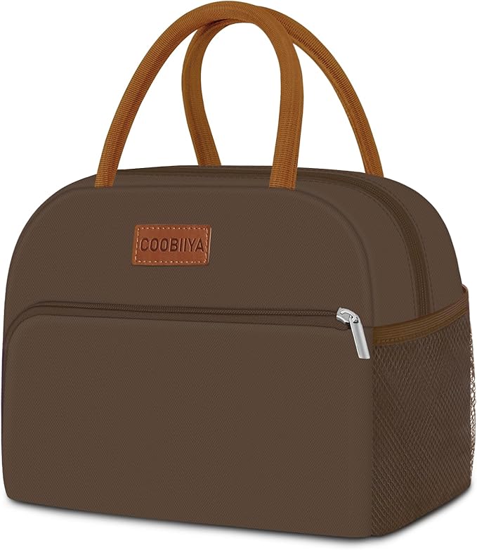 Coobiiya Lunch Bag Women, Lunch Box for Women Adult Men, Small Leakproof Cute Lunch Tote Large Capacity Reusable Insulated Cooler Lunch Container for Work/Office/Picnic/Travel-Brown