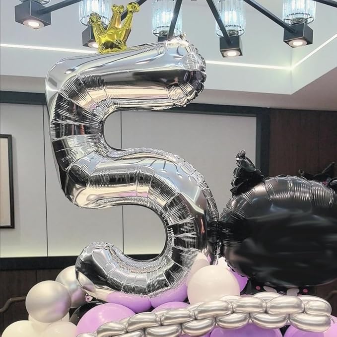 Silver Number 3 Balloon with Crown, 40 inch Silver Number Balloon 3rd Birthday Party Decoration Silver Crown Balloons 0-9 for Birthday Party Anniversary Decorations Supplies