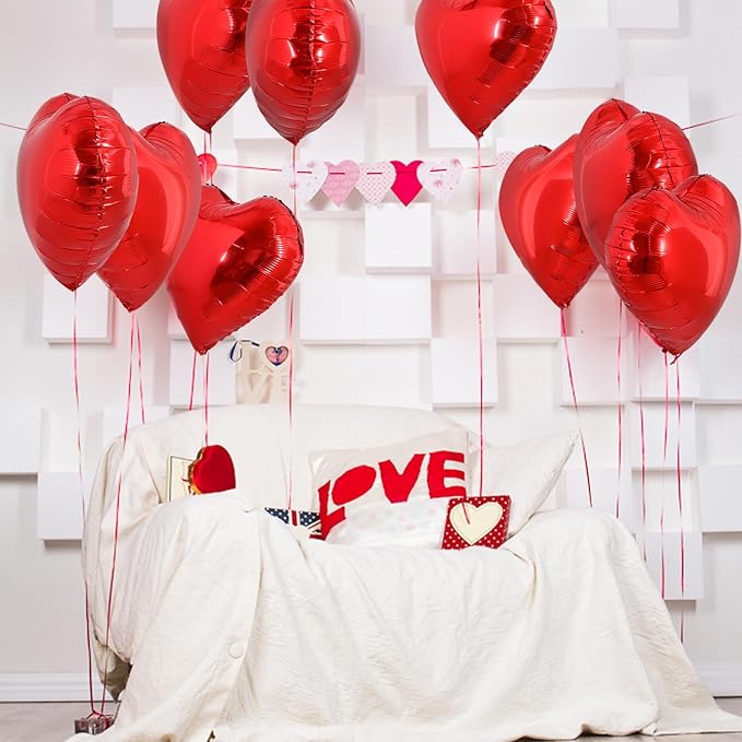 TONIFUL 30Pcs 18 Inch Red Heart Balloons Valentine’s Day Heart Shape Foil Mylar Balloons Decoration for Romantic Valentine's Day Wedding Bridal Shower Anniversary Engagement Party Supplies