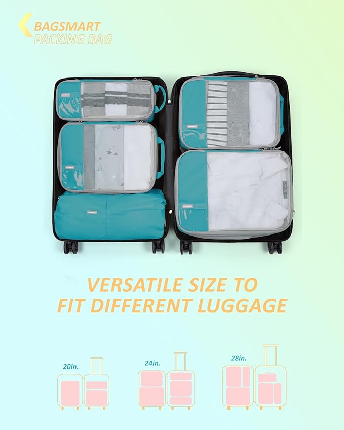 BAGSMART 6 Set /4 Set/2 Set Compression Packing Cubes for Travel, Lightweight Luggage Organizer Bags, Durable Space Saver Bags Travel Essentials