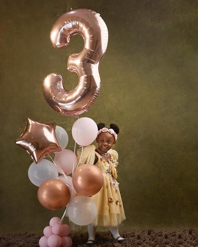 Rose Gold Number 3 Balloon 40 Inch, 3 Balloon Number, 3rd Birthday Decorations, Rose Gold Party Supplies for Boys Girls