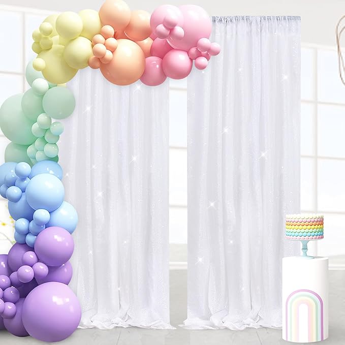 B-COOL White Sequin Backdrop Curtain: 4 Pieces 2ftx8ft Wedding Party Shiny Fabric for Birthday Graduation Background Decorations