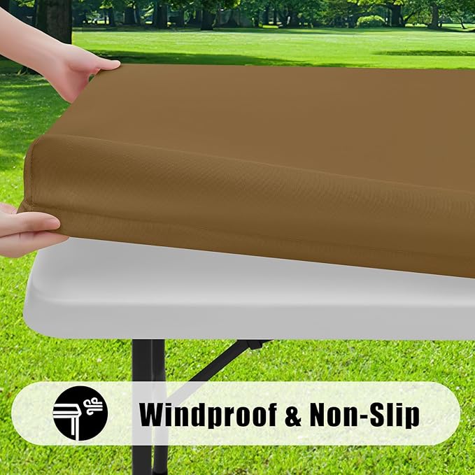 Smiry 2 Pack Rectangle Picnic Table Cloth, Waterproof Elastic Fitted Tablecloths, Washable Polyester Rectangular Patio Table Cover for Camping, Indoor and Outdoor (Brown, 30"x96")