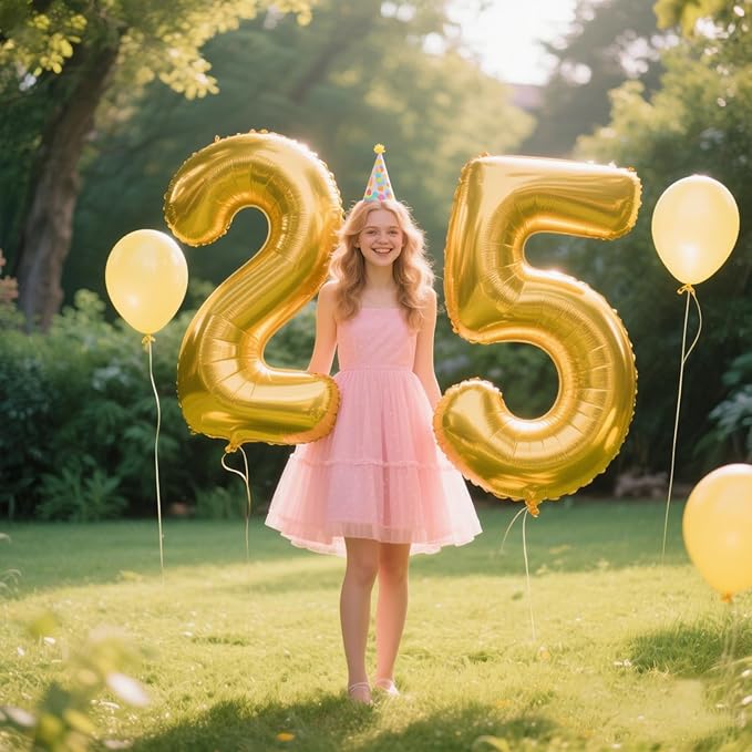 40 Inch Gold Balloon Number 25 Balloon,Jumbo Mylar Foil Helium Balloon for 25 Birthday Digital Balloons for Birthday Party,Wedding Anniversary Party Decorations