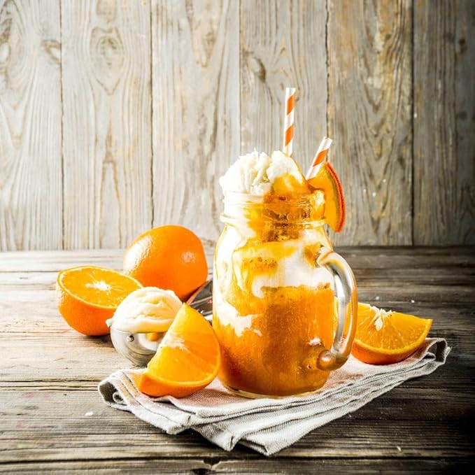 ALINK 100 Orange and White Striped Paper Straws, Biodegradable Disposable Drinking Straws for Halloween, Bridal Shower, Brithday, New Year, Party Decoration Supplies