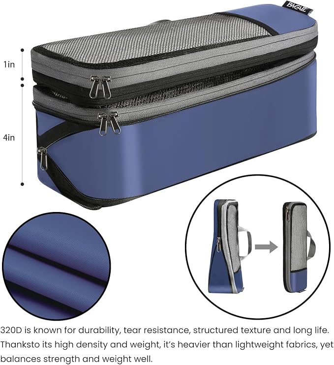 BAGAIL 4 Set/6 Set/8 Set Compression Packing Cubes Travel Accessories Expandable Packing Organizers (Half Mesh, 6-Navy)