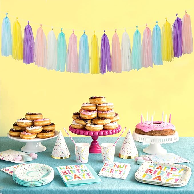 Pastel Rainbow Party-Decorations Tassel Garland - 21pcs Baby Shower Birthday Wedding Streamers,Peach Yellow Purple Blue Mint Ivory Tassels Banner Backdrop Decor Panduola
