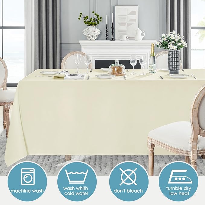 VidaFete Tablecloth 6 Pack 90 * 156inch Rectangle Table Cloth Polyester, Stain Wrinkle Resistant Polyester Dining Table Cover for Kitchen Dinning Party Wedding Rectangular Buffet Decoration(Ivory)