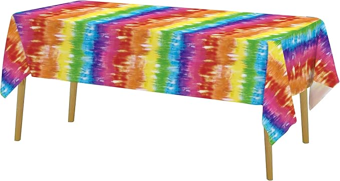 Iceyyyy 6 Pcs Tie Dye Tablecover - 54" x 108" Tie Dye Theme Rainbow Table Cloth Colorful Tablecover for Tie Dyes Themed Party Decorations