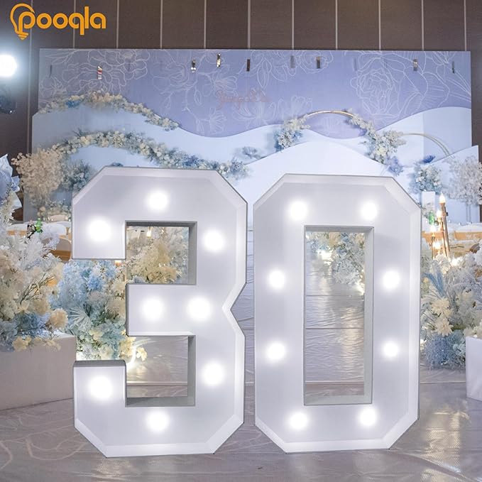 Pooqla 3FT Light Up Marquee Numbers, LED Large Lighted Marquee Numbers for Party Decoration, Giant Mosaic Number for Balloon 4th 14th 40th Birthday Decoration, Cool White and Warm White 4