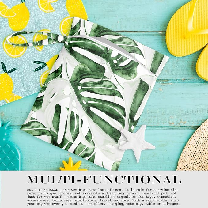 Wet Bag, Wet Dry Bag, Wet Bag for Swimsuit, Travel, Beach, Pool, Diapers, Dirty Yoga Gym Clothes, Makeup Bag, Waterproof Tropical Palm Leaves Decor Jungle Palm Leaf Favors