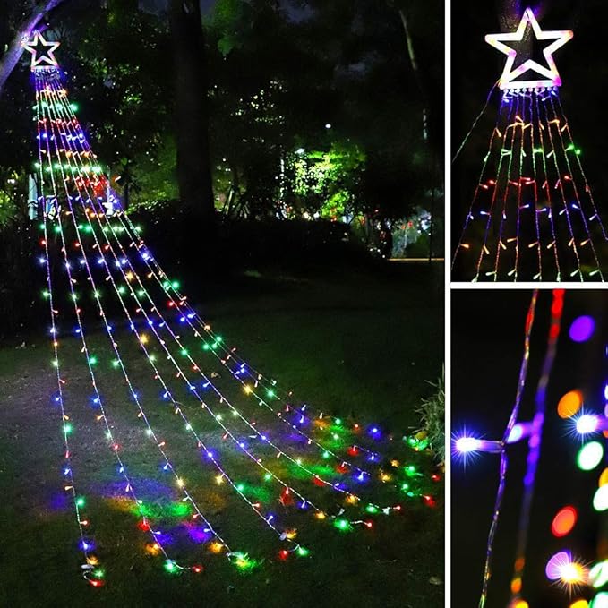 PUHONG Christmas Decoration Outdoor Star String Lights, 16.4Ft Christmas Tree Toppers Lights 320 LED 8 Modes with 12" Lighted Star for Halloween Christmas New Year Holiday Birthday (Multicolored)