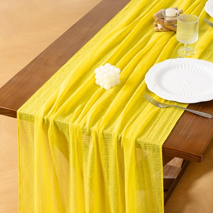 Socomi 3pcs Yellow Cheesecloth Table Runner Easter Spring Gauze 120 Inch Rustic Boho Cheese Cloth Runner for Wedding Party Baby Bridal Shower Centerpiece Decoration Holiday Home Decorations