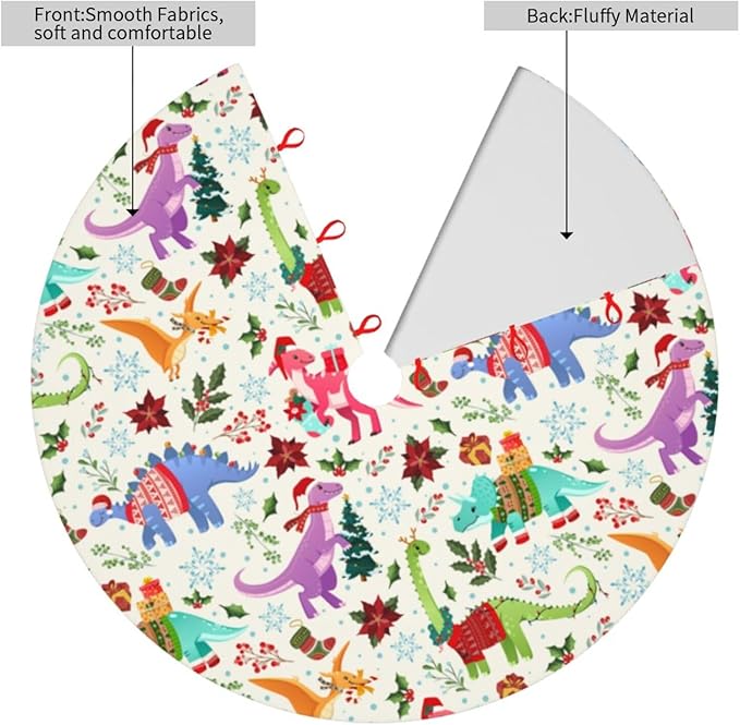 Cute Dinosaur Christmas Tree Skirt Xmas Tree Mat Halloween Christmas Tree Ornaments Decorations Holiday Party Indoor Outdoor 30"